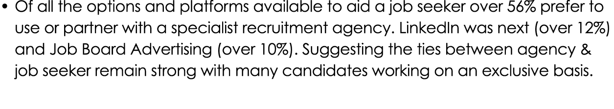 • Of all the options and platforms available to aid a job seeker over 56% prefer to use or partner with a specialist ...