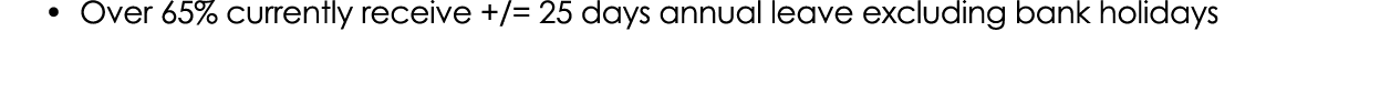 • Over 65% currently receive +/= 25 days annual leave excluding bank holidays 
